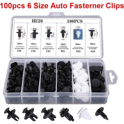 Newly 100pcs Auto Fastener Clip Mixed 6 Size Car Body Push Retainer Pin Rivet Bumper Retainer Kit Clip With Box