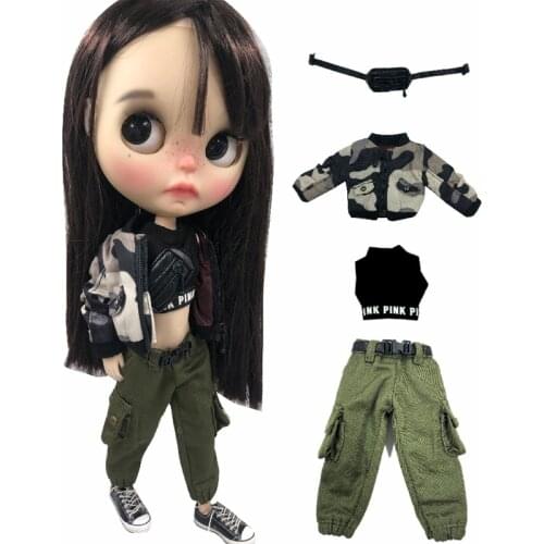 Doll Blyth Clothes Long Sleeve Coat+Vest+Overalls Pant for OB24,Azone,1/6 bjd, Blyth Pants Clothing for 1/6 Doll Accessories