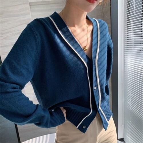 2021 Autumn Women Cardigans Coat Single-breasted Long Sleeve V-Neck Cardigans Women Vintage Kintted Sweater Women Fashion Coat