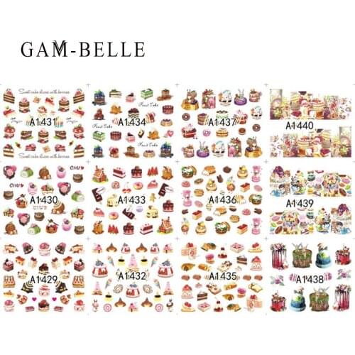 GAM-BELLE 12 Pcs/Set Cake Ice Cream Nail Water Transfer Sticker Nail Art Decoration Tattoo Decor Slider Decal Manicure Sticker