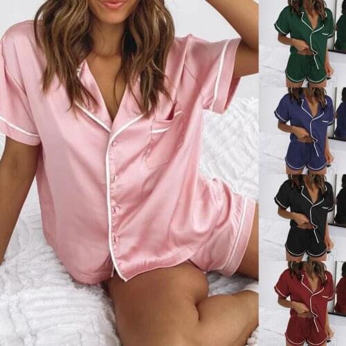 Pajamas Short Sleeve Drawstring Two Pieces Set Loungewear Turn Down Collar T-shirt Shorts Homewear Set for Summer