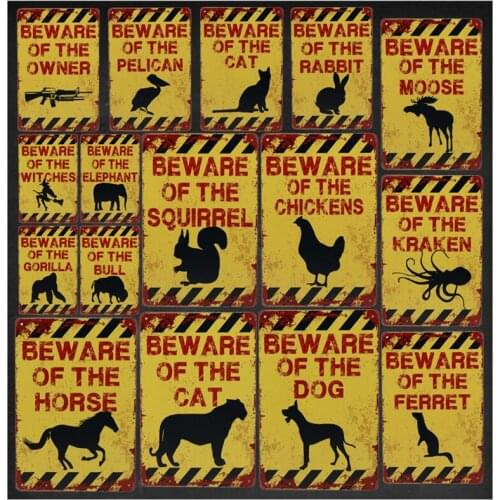 Warning Of Dog Cat Tin Sign Vintage Pub Metal Plaque Plates Wall Decor For Bar Cafe Garage Iron Painting 8x12 Inch