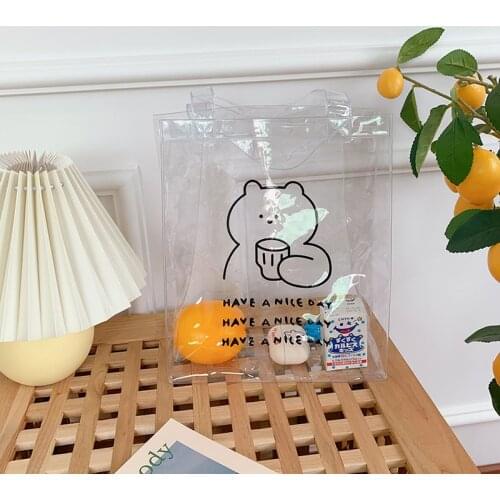 Transparent Cute Bear Cartoon Clutch Totes Bag for Women Popular Designer Fashion Lady Large Capacity Travel Shopper Bag Handbag