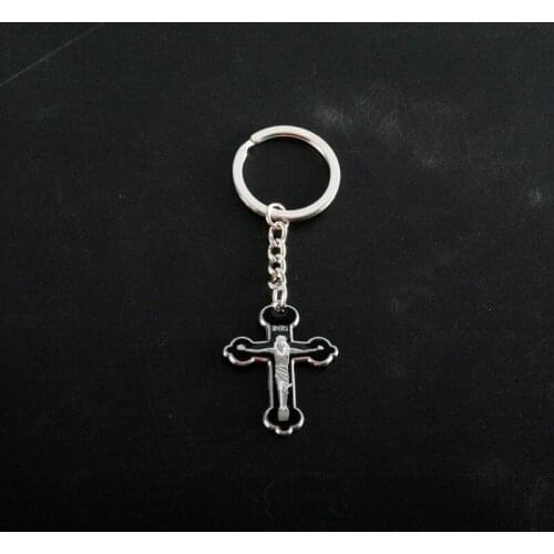 INRI Crucifix enamel cross key chain, Medal of Nedick cross religious pendant key chain