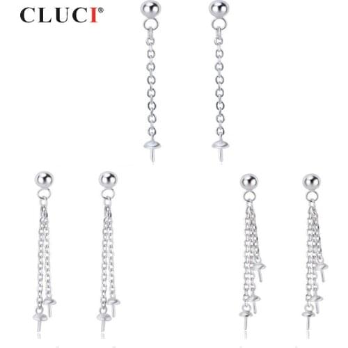 CLUCI Fashion Silver 925 Stud Pearl Earring Mounting for Women Wedding Sterling Silver Multiple Link Earrings Jewelry SE146SB