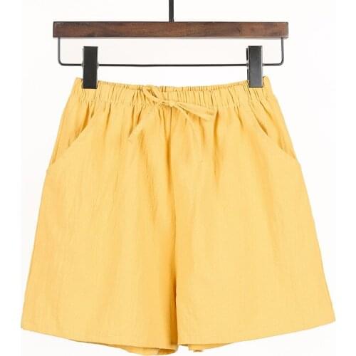 Summer Cotton Linen Solid Color Wide Leg Shorts Women Pocket Drawstring Fashion Casual Loose Streetwear Ladies Short Pants