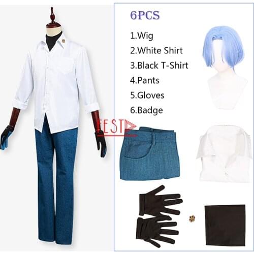 SK8 The Infinity Anime Langa Hasegawa Cosplay Costume SK Eight Short Blue Wig Shirt Pants Gloves Badge Uniform Anime Party Suit