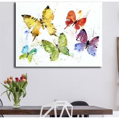Nordic Decoration Butterfly Watercolor Wall Art Canvas Poster And Print Canvas Painting Decorative Picture Bedroom Home Decor HD