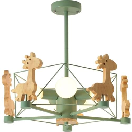 Nordic Giraffe Cartoon Chandeliers Lights Macaron Children Room Bedroom Ceiling Lamps Modern Household Diamond Iron Art Fixtures