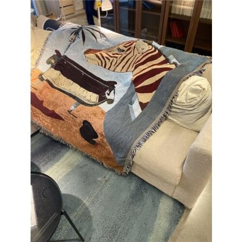Woven Blanket Camping Cotton Sofa Blanket Piano Zebra Cover Cloth Towel Dustproof Bedroom Bed Carpet