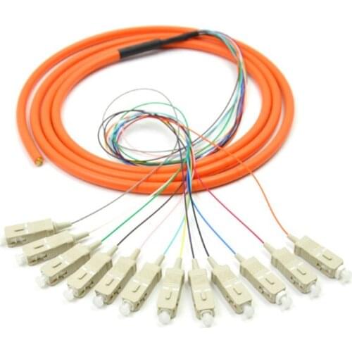 High Quality SC 12 Cores Optical Fiber Pigtail FTTH OM3 SC UPC 12 Core Simplex multimode Fiber Optic Pigtail