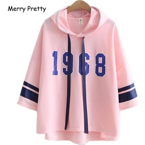 XUANHAO Pink Hoodies Women Harajuku Long Sleeve 1968 Printed Sweatshirts Sweet Hooded Pullovers sudaderas mujer 6 Colors