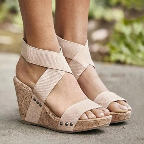 Women Sandals Platform Sandals High Heels Shoes Elastic Strap Gladiator Sandalia feminina Summer Wedge Heel sandalias mujer 2021
