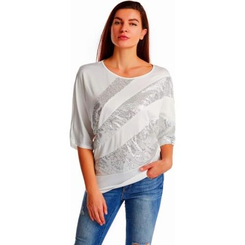 Women Sparkly Sequin Top T-shirts Girls Batwing Sleeve Street Loose Club Tees Glittery Night Out Blouse for Costume Disco Party