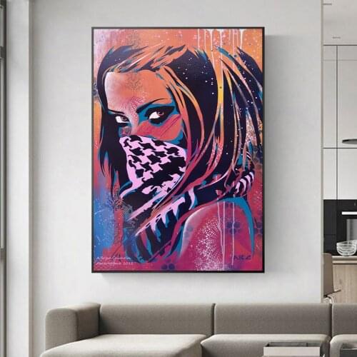 Graffiti Scarf Masked Woman Canvas Painting Prints Graffiti Women Printing Poster Wall Art Living Room Bedroom Home Decoration