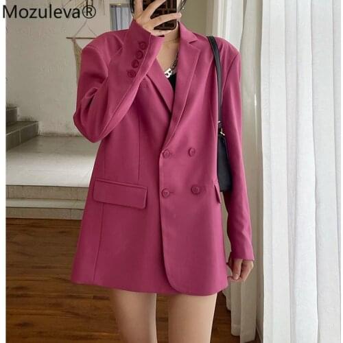 Mozuleva Autumn Double Breasted Oversized Women Jacket Blazer 2021 Full Sleeve Ladies Outwear Tops Stylish Female Suit Coat
