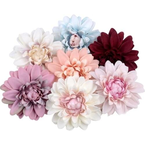 2/5/ 10 pcs Dahlia Artificial Silk Flower Rose Heads For Wedding Decoration DIY Wreath Gift Box Scrapbooking Craft Fake Flowers