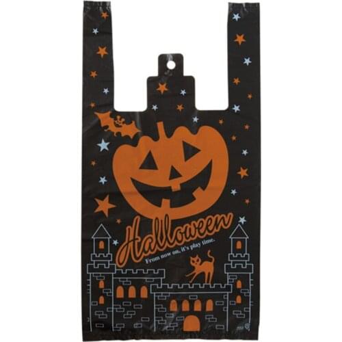 100pcs 18*35cm Black Plastic Hanging Bags Happy Halloween Big Halloween Pumpkin Halloween Decorations