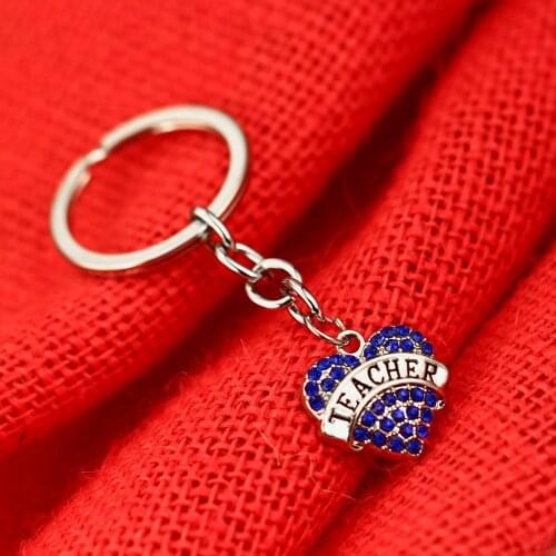 12PC Teachers Gifts Purple Crystal Rhinestone Heart Keyrings Teacher Love Heart Pendant Keychains Teachers Day Gifts Jewelry