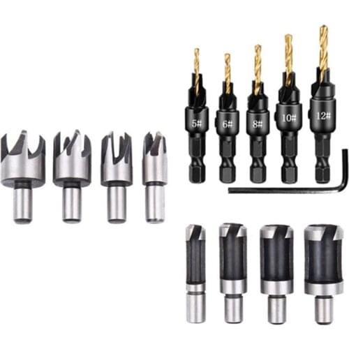 TOP 14Pc Countersink Drill Bit Wood Plug Cutter Carpentry Woodworking Screw Drilling Pilot Holes for Screw