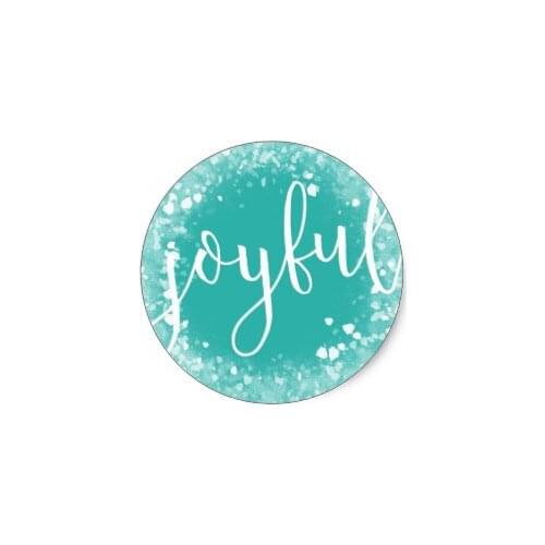3.8cm Frosted Joyful | Turquoise Christmas Classic Round Sticker