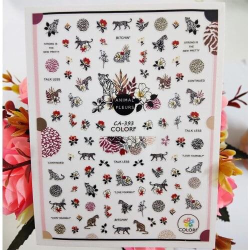 Animal Leopard Fleurs Design 3D Nail Sticker Self-adhesive Nail Art Decoraciones Foil Decals Manicure Accessories on Nails