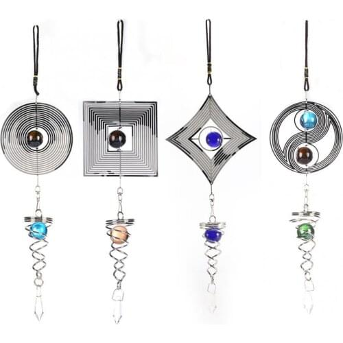 3D Rotate Wind Chime Stainless steel mirror crystal ball Whirl Moving Rotating outdoor garden wind Wall hanging Bell Campanula