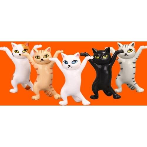 5pc Up Dancing Cat Pen Holder Home Decoration Cartoon Kitty Doll Statue Decoration Toy Raise Hand Cat Hold Cat Desk Decor Gift