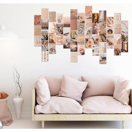 50Pcs Beige Aesthetic Picture for Wall Collage Boho Cards Cream Collage Prints Kits Warm Color Room Wall Bedroom Decor for Girls