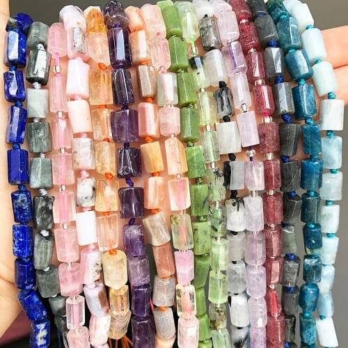 6*10mm Faceted Jades Apatite Quartz Opal Labradorite Stone Beads Natural Cylinder Beads For Jewelry Making DIY Bracelets 7.5