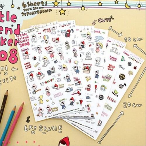 6 sheets/set DIY Korean Cartoon My little friend Paper Sticker for Scrapbooking Diary Kawaii Planner Memo Sticker Stationery