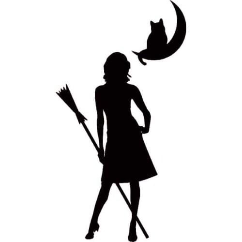 8.4*15.5CM Sexy Girl Witch And Cat Black/Silver Zero Defect Vinyl Decal Car Sticker Design Silhoutte C20-0616