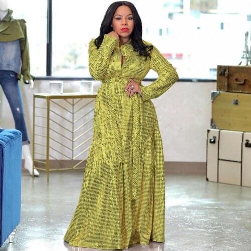 African Dresses Women Long Sleeve Bazin Party Night Dress Muslim Islamic Robe Bronzing V-neck Afirca Robe Africaine Vetement