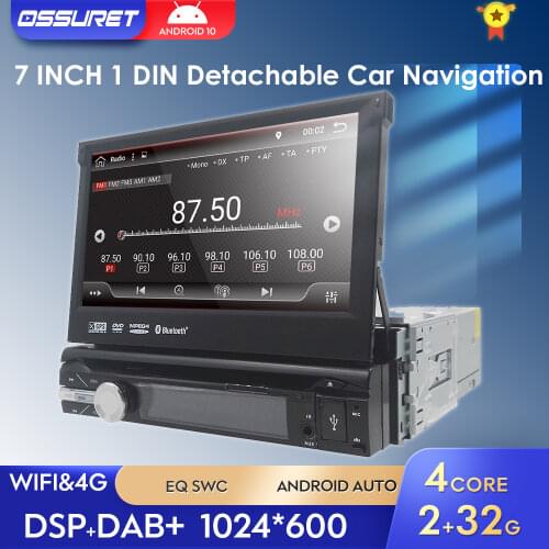 1DIN Android 10 Car Audio Radio Stereo Multimedia GPS Navigation DVD Player Screens Autoradio Tape Recorder DAB+ RDS EQ WiFi DVR