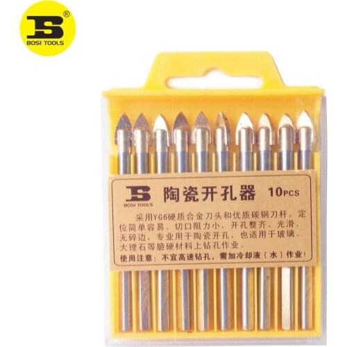 BOSI 10pcs 6mm Porcelain Spear Head Ceramic Tile Glass Marble Drill Bits Set