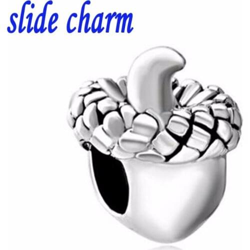 Slide charm Free shipping Fashion personality black and white acorn gift charm beads fit Pandora bracelet