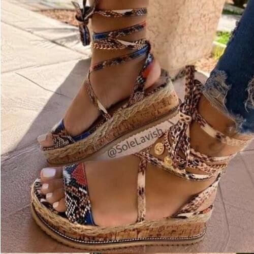 Ankle Strap Shoes Summer High Wedges Heel Sandals Fashion Lace-up Open Toe Platform Elevator Women Sandals Shoes Plus Size 35-43