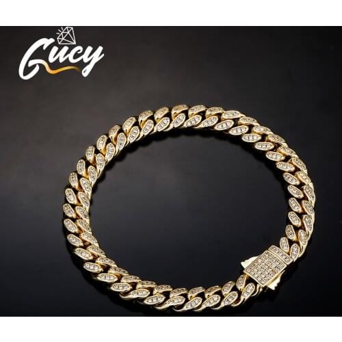 GUCY 8mm Miami Cuban Bracelet Chain Mens Trendy Hip Hop Link Bling Cubic Zirconia Copper Jewelry
