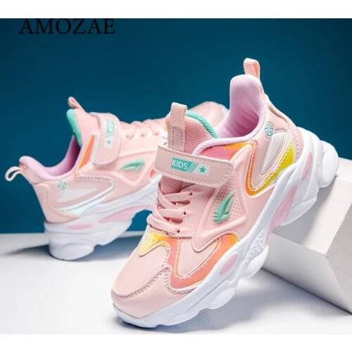 Childrens Sports Shoes Pink Kids Shoes For Girls Boys Sneakers Spring Student Running Shoes Soft Leather Breathable Size #25-36