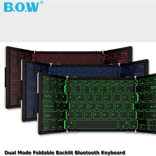 BOW HB099 Dual Mode;Bluetooth/Wired Three-fold Foldable Multi-system Universal Portable Backlit Bluetooth 3.0 keyboard