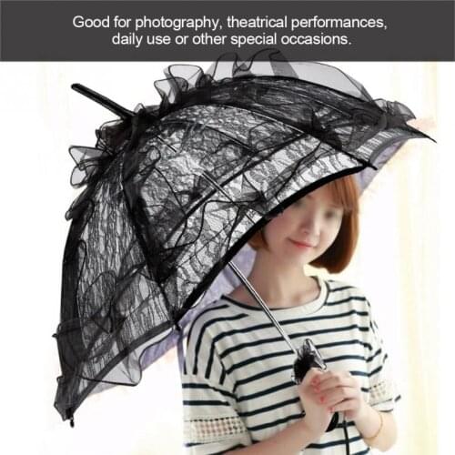 Elegant Lace Umbrella Black Color Lace Umbrella Sun Umbrella Parasol for Lady Women Girls Party Decor Dancing Photography Prop