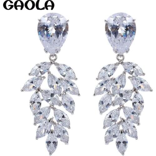 GAOLA Top Quality New Design Leaves Shape AAA CZ Silver Color Earring Luxury Jewelry For Woman GLE1959