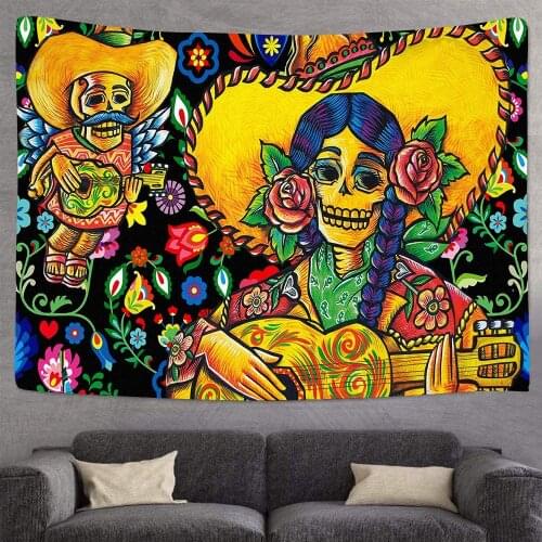 Day of The Dead Tapestry,Skull Flower Guitar Tapestries for Living Room Bedroom Décor