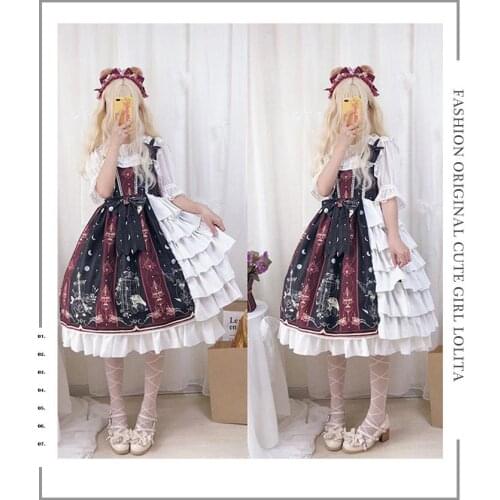 Gothic palace sweet princess lolita dress vintage falbala high waist printing victorian dress kawaii girl gothic lolita jsk loli