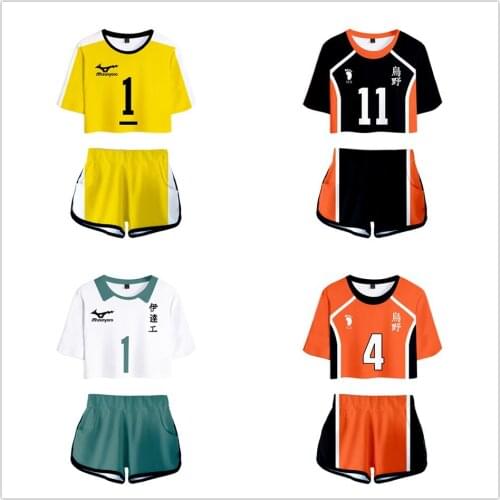 Haikyuu 3D Pop Summer Soft Shorts And T-shirts Fashion Women Two Piece Sets Cool Print Crop Top Clothes