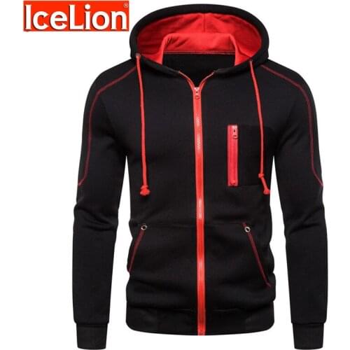 IceLion 2021 Hoodies Men Long Sleeve Sweatshirts Slim Fit Hooded Fashion Zipper Sudaderas Cotton Sportswear Male Tracksuit