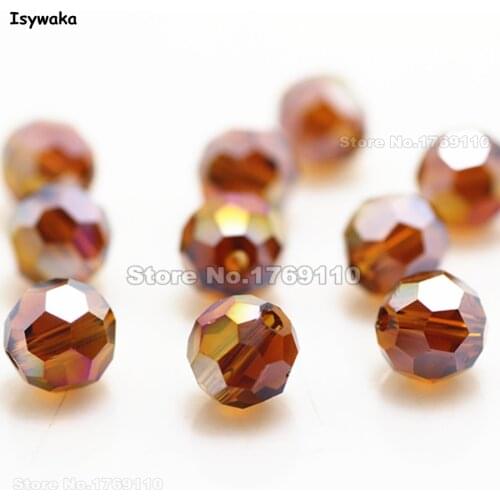 Isywaka 8mm 70Pcs Deep Brown AB Color Football Faceted Austrian Crystal Beads Round Glass Spacer Loose beads DIY Jewelry Making