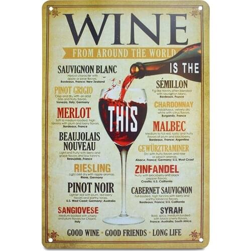 K&H Wine from Around The World Retro Distressed Metal Tin Sign Posters Wall Decor 12X8Inch (Wine)