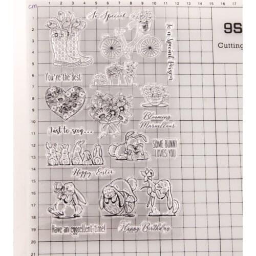 Kawaii Rabbit Vase Transparent Clear Silicone Stamp Seal Cutting DIY Scrapbooking Rubber Stamping Coloring Diary Decor Reusable