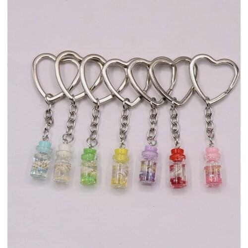 Peach Heart Key Ring Glass Bottle Keychain Drift Bottle Conch Keychain For Women Men Key Chain Bag Car Key Pendant Gift